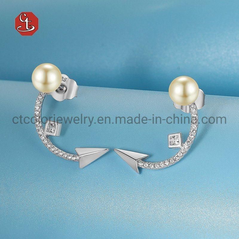 Fashion Jewelry with Arrow 925 Sterling Silver Diamond Jewellery Pearl Earring