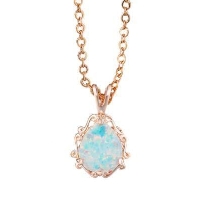925 Silver Pear Cut October White Lab Opal Birthstone Women Rose Gold Plating Flower Pendant Necklace