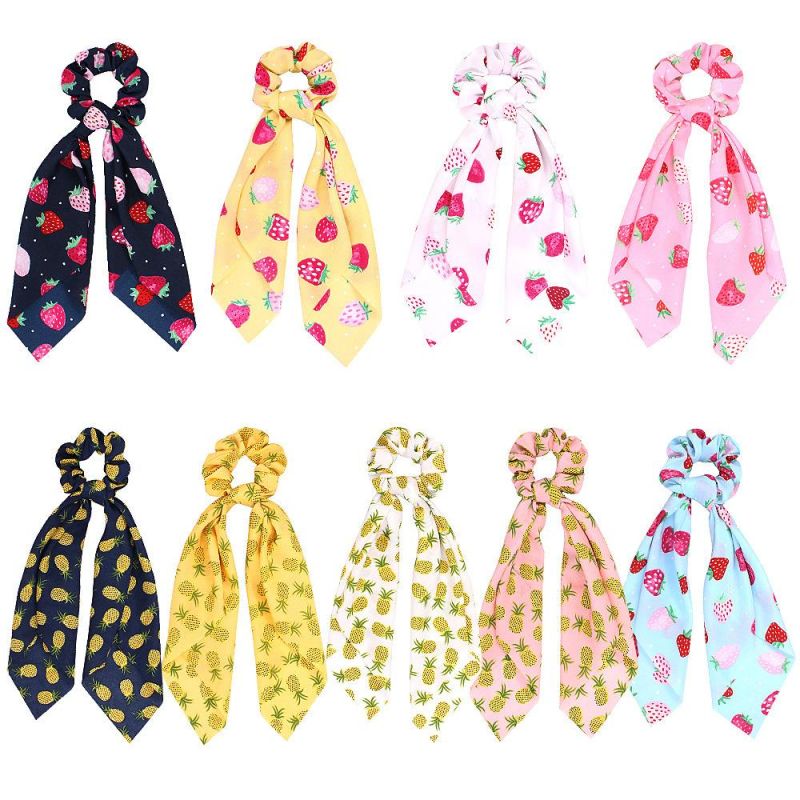 Solid Colors Soft Satin Ribbon Bow Hair Scarf Scrunchies for Women Girls