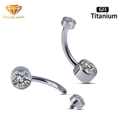 Fashion Jewelry G23 Solid Titanium Piercing Double Stones Navel Curves Curved Belly Ring Tpn012