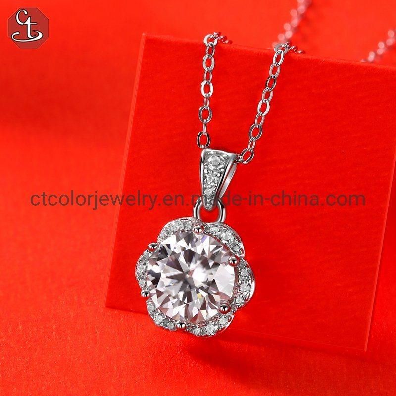 Luxury Women′ Jewelry 2 carat Moissanite Wedding 925 Sterling Silver Necklace Gift