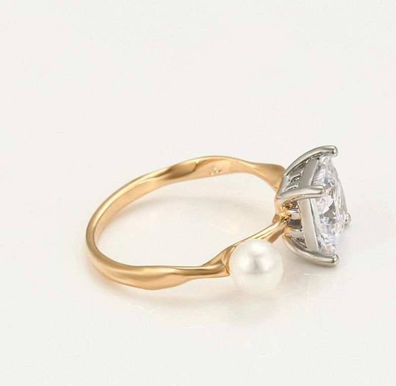 Elegant and Charming Temperament Big Diamond Pearl Multi-Color Couple Wedding Ring