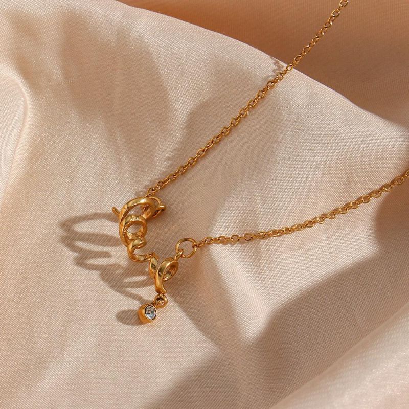 Factory Customized Fashion Jewelry Personalized Fashion Creative ECG Pendant Jewelry Stainless Steel Plated 18K Gold Heartbeat Zircon Pendant Necklace