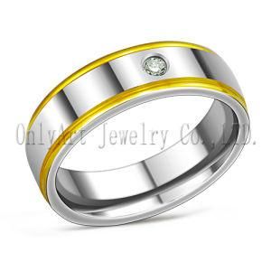 Gold Plated AAA Cubic Zircon Set Steel Ring (OATR0334)