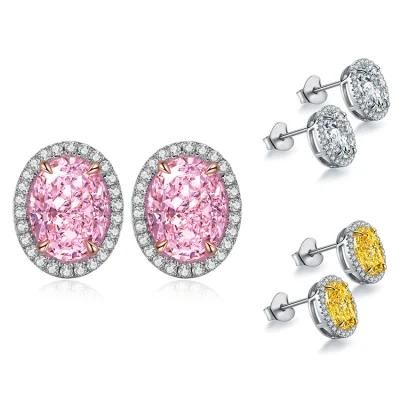 Handmade Fashion Jewelry Silver Jewelry Stud Earring Oval Shape High Carbon Diamond Stud Earrings Clip on Earrings for Girls