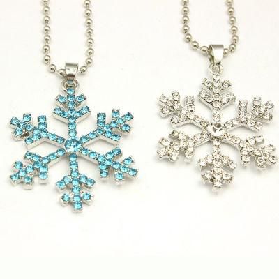 Snowflake Necklace with Blue Nickel Alloy Diamond Pendant and Snowflake Earrings