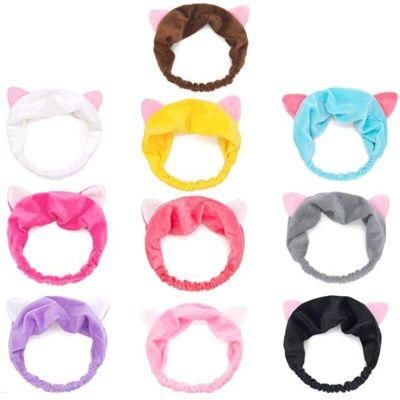 Wholesale Colorful Cat Ear Cute Girls Face Washing and Make up scarf Elastic Headband