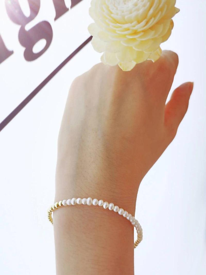 Fashion Jewelry Elegant Design Natural Pearl Chain 925 Silver Bangle Bracelet