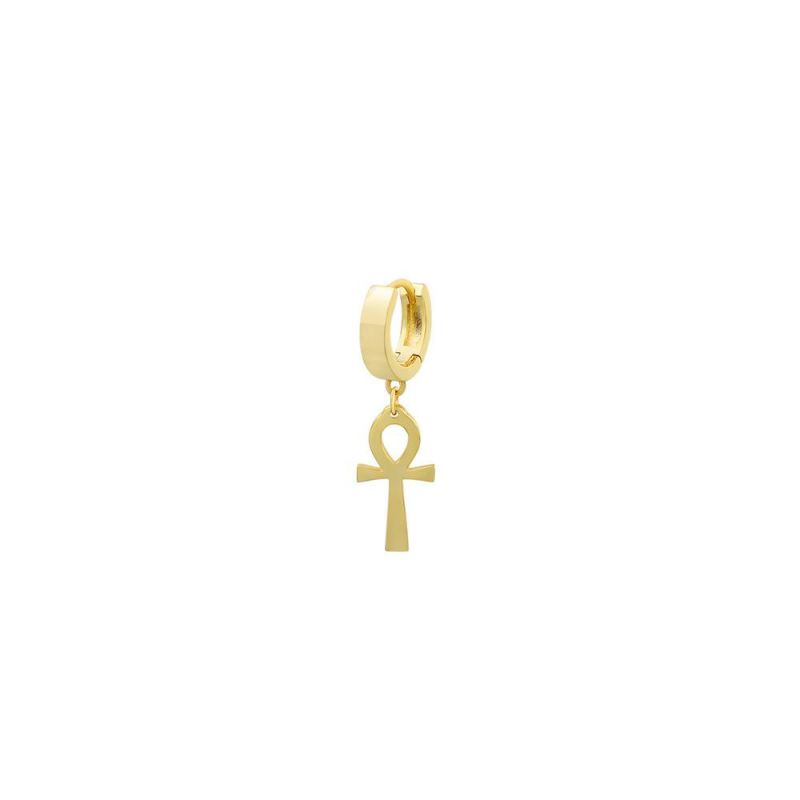 Wholesale Hanging 14K Gold Large Cross Ankh Hoop Earrings