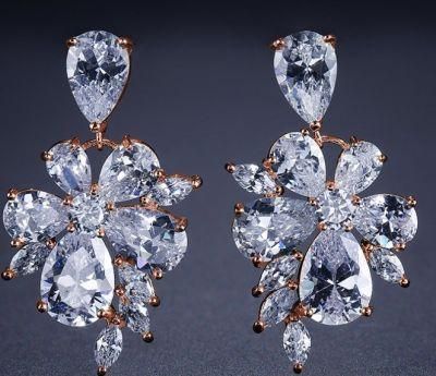 Pear Wedding CZ Earring Necklace Jewelry Set, Bridal CZ Earring Necklace Jewelry, Bridesmaid Earring, Rose Gold Earring