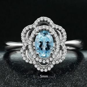 Elegant Lady Flower Fashion Silver London Blue Gemstone Ring