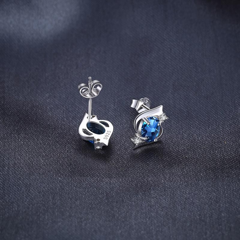Imitation Jewelry Synthetic London Blue Topaz Stud Earrings 925 Sterling Silver Jewelry