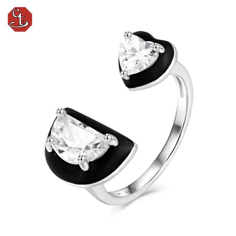 Fashion 925 silver jewelry set with CZ black enamel necklace earring noble and classical