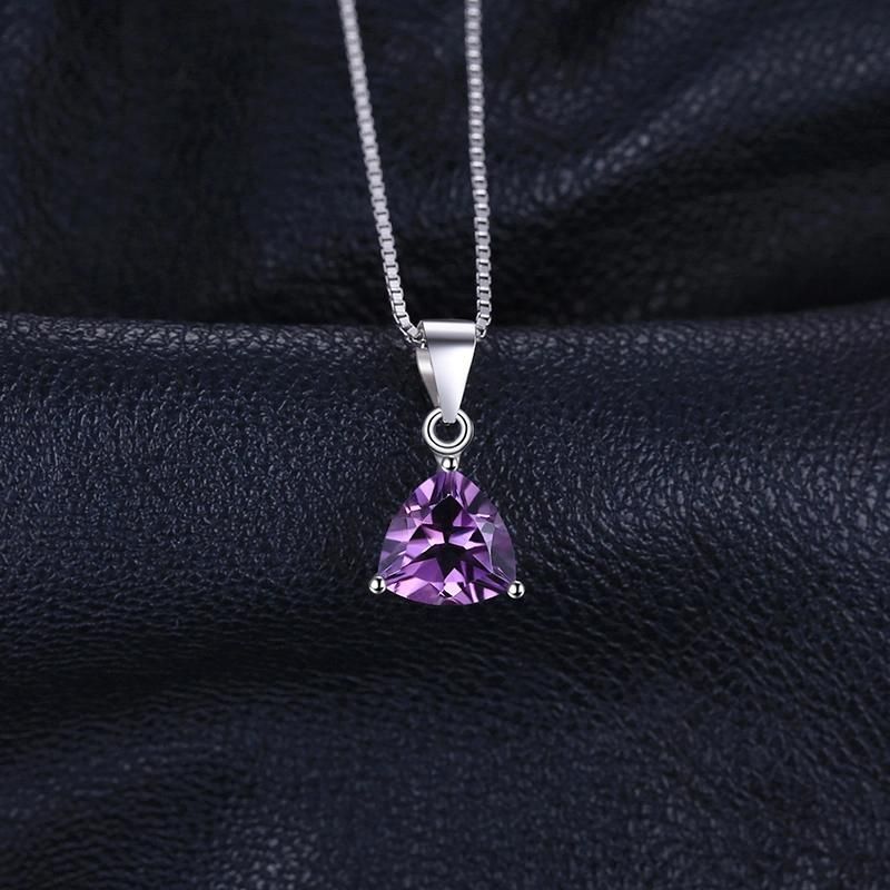 Fashion Jewellery Synthetic Amethyst Triangle Pendant Necklace 925 Sterling Silver Jewelry Set