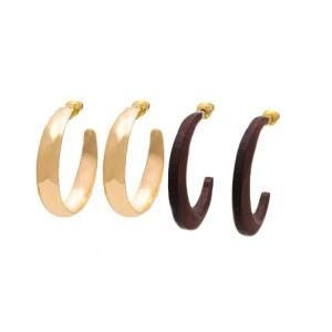 Fashion Women Jewelry Wood Metal Hoop Earrings Set