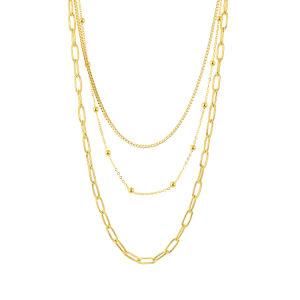 Custom Titanium Steel Triple Layer Hip Hop Miami Plain Gold Chain Stainless Steel Clavicle Necklace