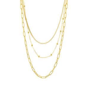 Custom Titanium Steel Triple Layer Hip Hop Miami Plain Gold Chain Stainless Steel Clavicle Necklace