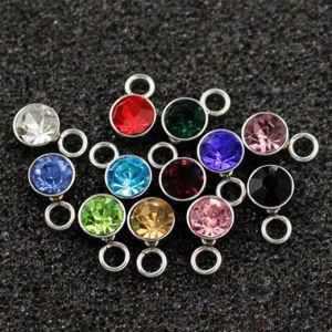 Birthstones Dangle Crystal 12 Month DIY Stainless Steel Charm Pendant Jewelry Accessories