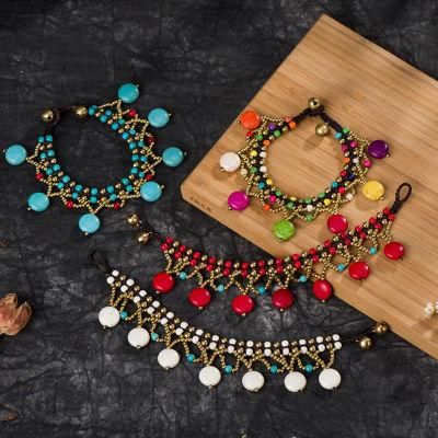 Bohemian Jewelry Vintage Semi-Precious Stones Hand-Made Weaving Beach Bracelet