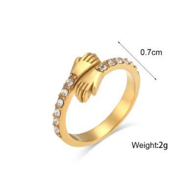 Factory Customized Fashion Jewelry 18K Gold-Plated Stainless Steel Punk Hug Zircon Hug Ring