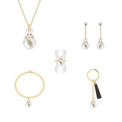 Popular Pink Pearl High Quality Pearl Mini Rabbit Shape Jewelry Set