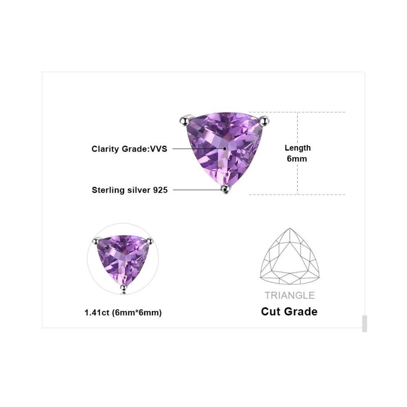 Fashion Jewellery Gemstone Amethyst Triangle Stud Earring 925 Sterling Silver Jewelry Set