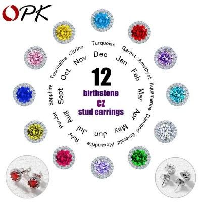 Hot Selling Jewelry 12 Month Colorful Birthstone Stud Earrings