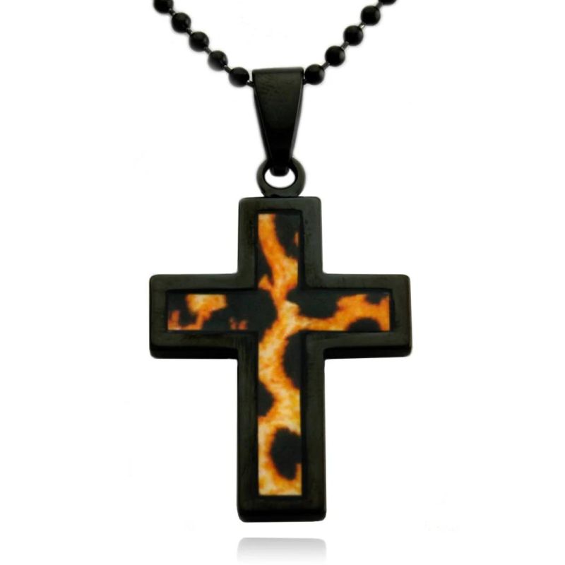 Tungsten Abstract Camouflage Cross Pendant with Ball Chain Necklace