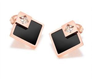 Cubic Earrings Rose Gold Color Square Shape Black Women Femmal Stud Earrings with Shining Rhinestone Jewelry