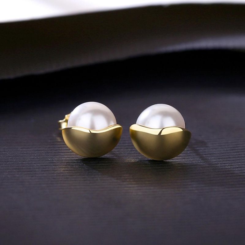 Fashion Jewelry Ball Silver Short Earring Stud with Pearl