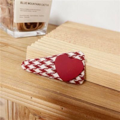 Top Selling Red and White Check New Year Red Heart Lovely Hairpin
