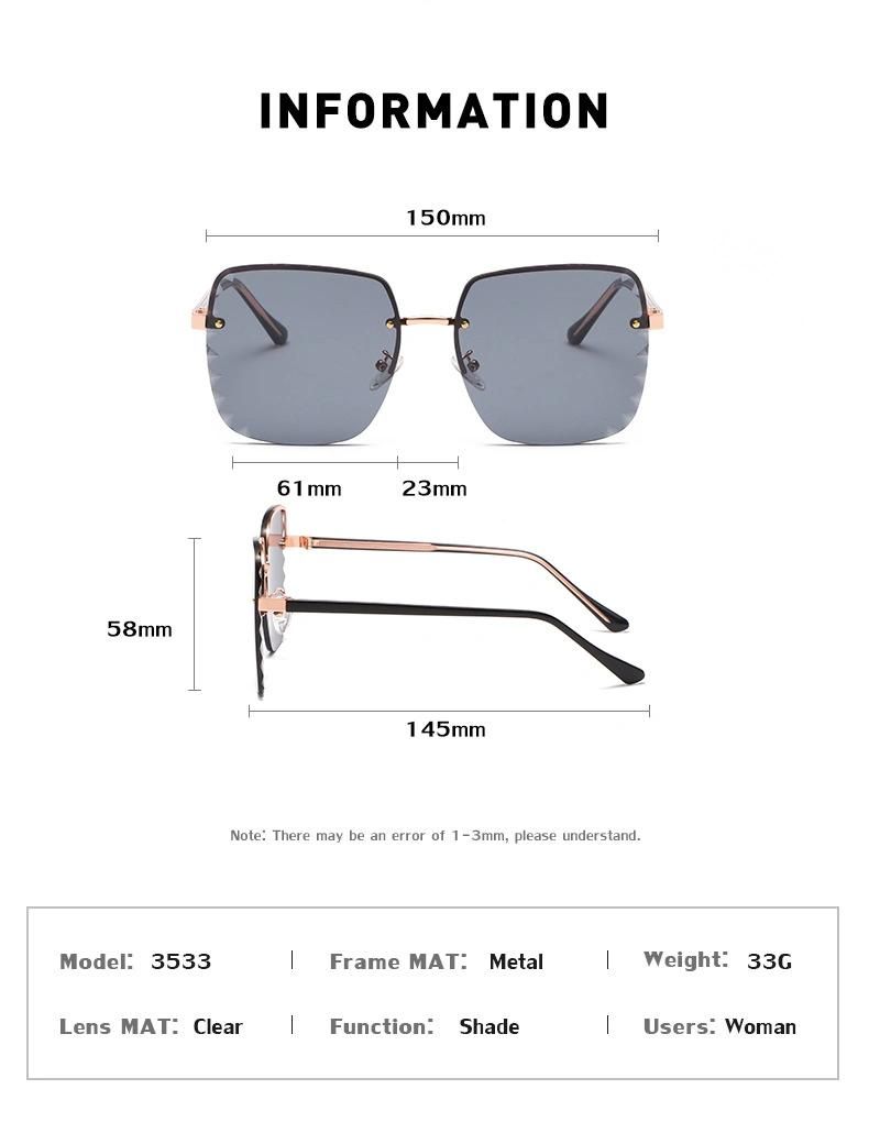 Hot Sale New Popular Fashion Simple Design Sun Glasses Women Nylon Lens Square Frameless UV400 Sunglasses