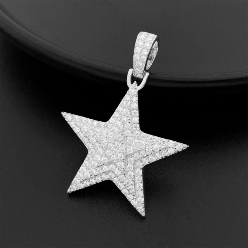 Fashion Jewellery Hip Hop Jewelry Men 925 Sterling Silver Gold Plated Star Pendant Necklace Vvs Moissanite Diamond Pendant