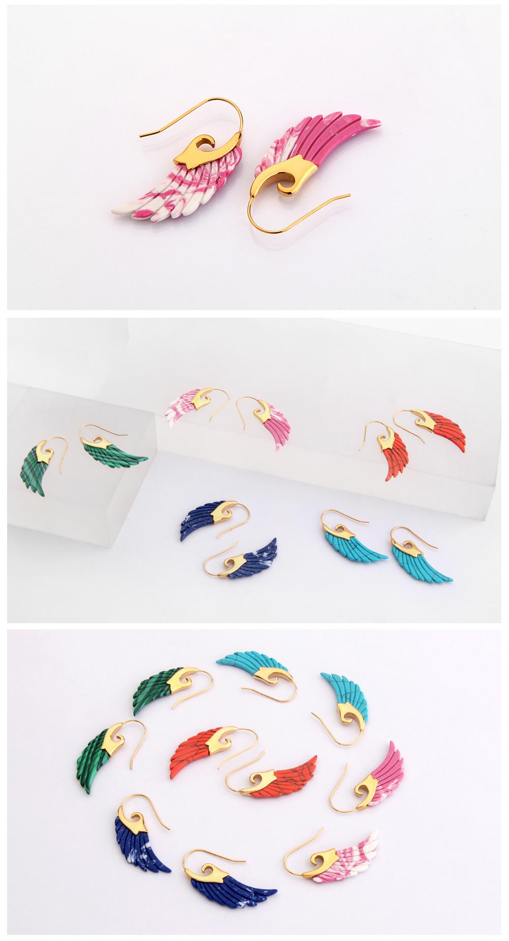 Enamel Stone Earring with Different Texture in Wing Carving Shape