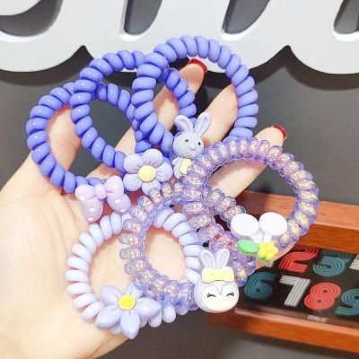 Very Peri Cartoon Telephone Line Band Traceless Head Rope Elastic Durable Rubber Band Hair Accessories Hair Ring