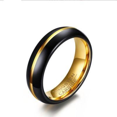 Jewelry Wholesale 6mm Tungsten Steel Black Gold Ring Men&prime; S Ring