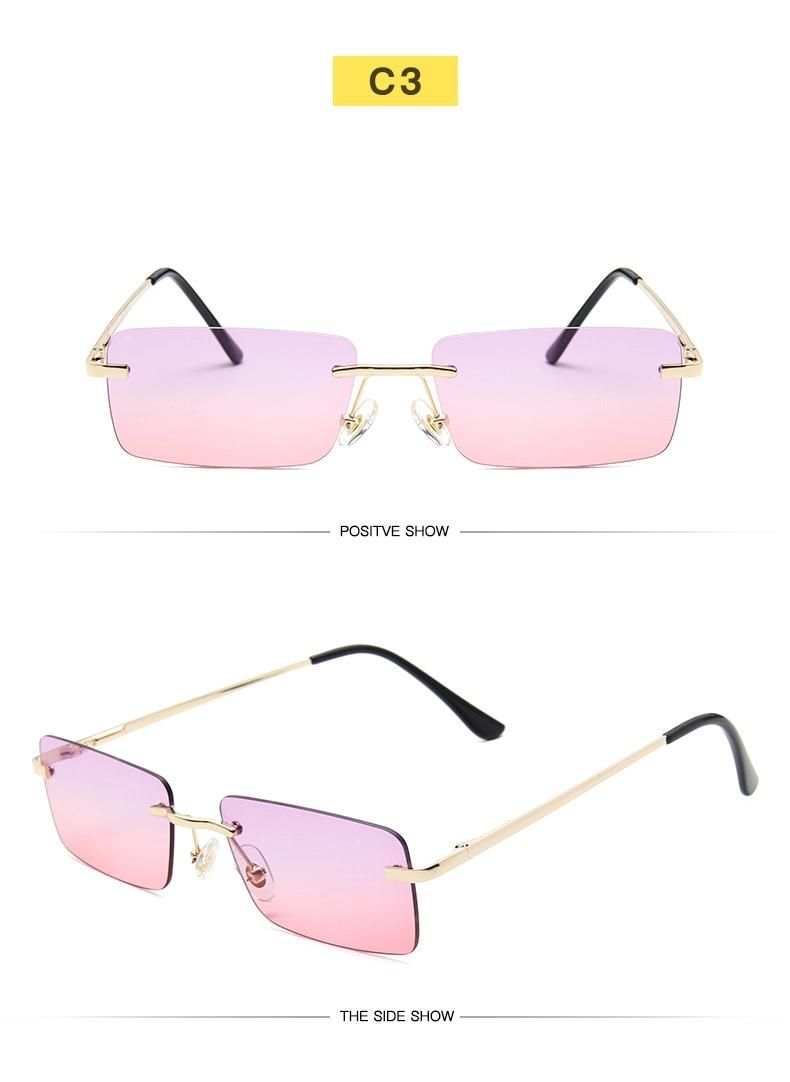 Rimless Sunglasses Women′s Square Small Frame Ocean Sheet Spring Leg Sunglasses