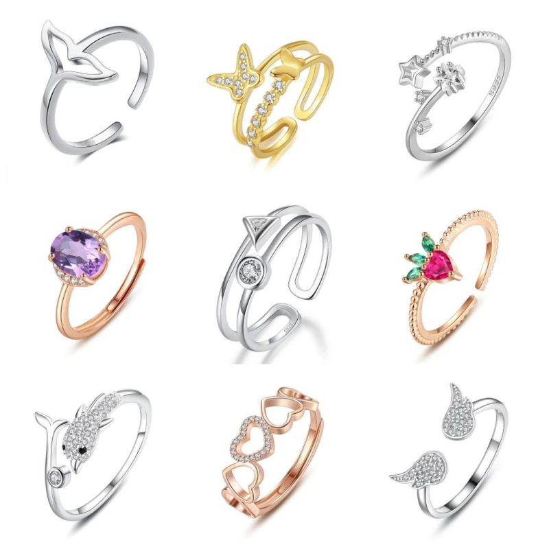 Real 925 Sterling Silver Rings Square Zircon Adjustable Rings Women Light Luxury Engagement Wedding Jewelry