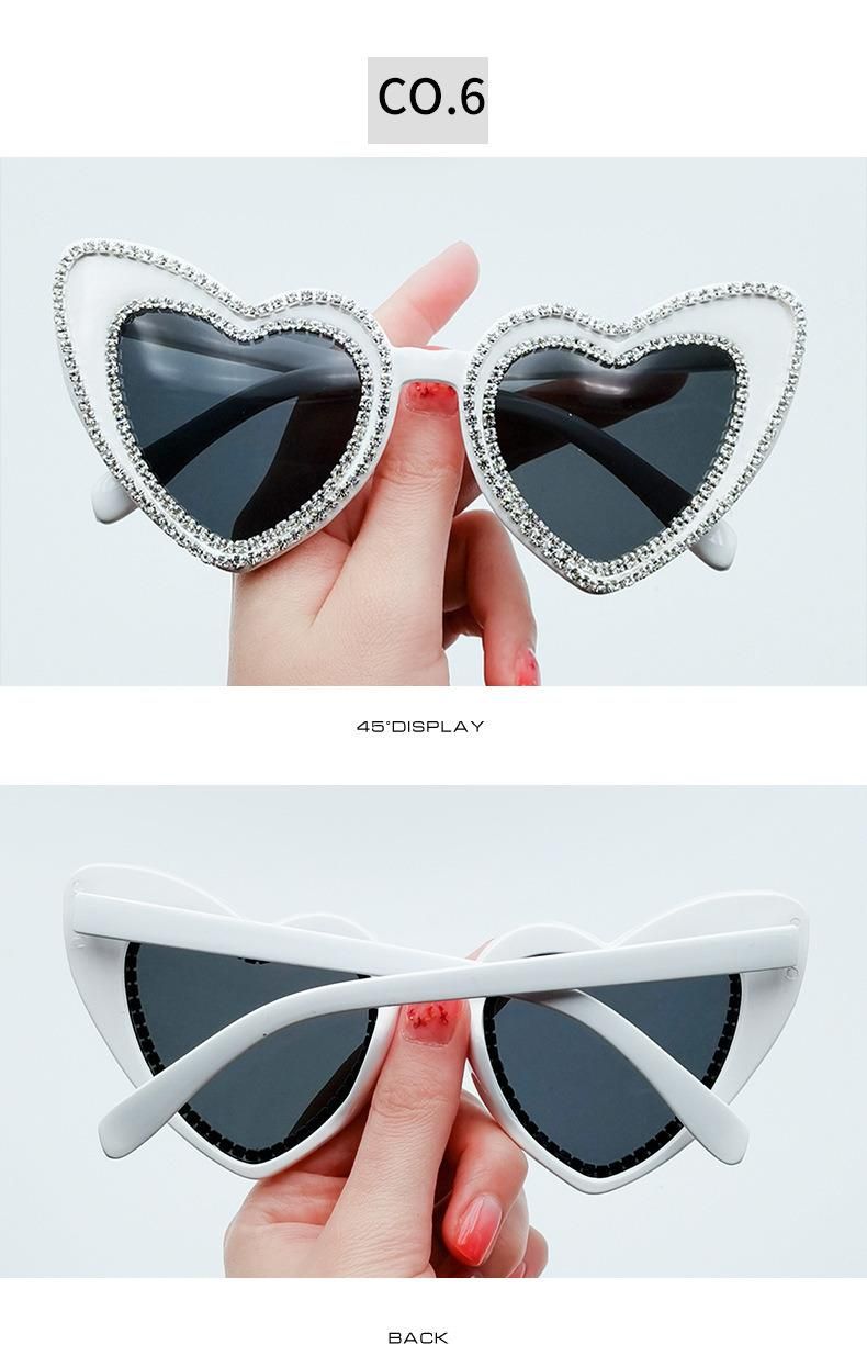 Women Sunglasses Arrival Wholesale Cheap Bling Rhinestone Heart 2022 New Fashion Sunglasses UV400 Protection CE Custom Logo Black Gray