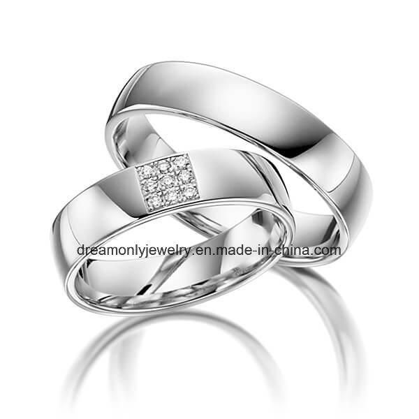 High Quality Claw Setting Wedding Ring Rhodium Plated