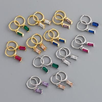 Fashion Jewelry Simple Square Zircon Hoop Earrings for Women