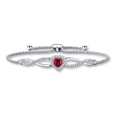 Romantic Heart Shape Ruby 925 Sterling Silver Valentines Best Gift Bracelet