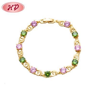 Fashion Design Colorful Crystal Charm Women Brass Bracelet