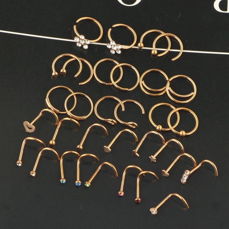 32PCS Jewelry Sets Nose Rings Hoop 316L Steel Nipple Nose Eyebrow Helix Tragus Cartilage Septum Piercing Jewelry