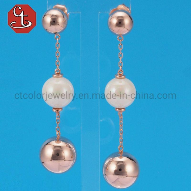 Costume Fashion Imitation 18K 14K Gold Plated Jewelry with Long Drop Pearl Earring for Women