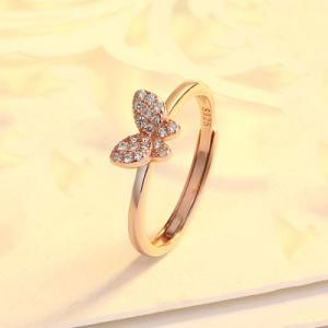 925 Cubic Zirconia Glass Adjustable Moving Sterling Silver Butterfly Rings