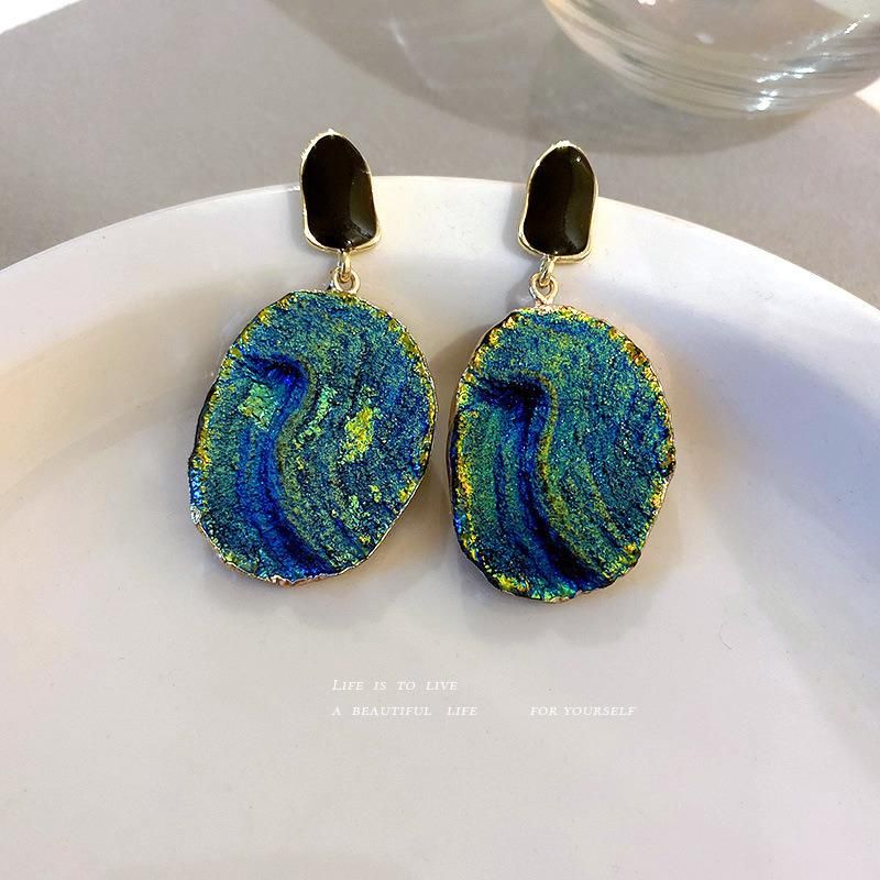 Fashion Jewelry 925 Silver Needle Oil Drop Resin Earrings