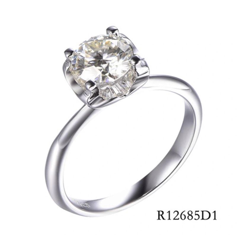 Classical 925 Sterling Silver Clear 1CT 6.5mm Moissanite Main Stone Ring
