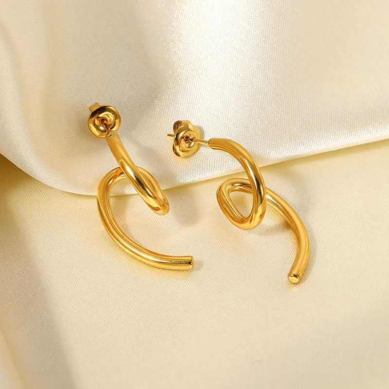Manufacturer Customized Wholesale Fashion High-Quality Female Jewelry 18K Gold-Plated Stainless Steel Torsion Earrings
