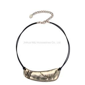 2017 Fashion Cameo Layers Choker Necklaces &amp; Pendants Women Black Rope Deer Pattern Metal Gold-Plated Jewellery